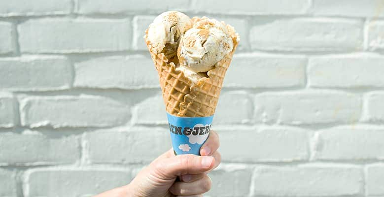 Ben & Jerry's Waffle Cone, filled with Chocolate Chip Cookie Dough ice cream.