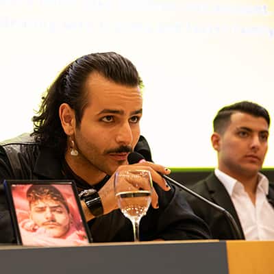 Man talking on a microphone